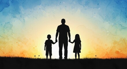 Fototapeta premium Happy father's day silhouette of family at sunset