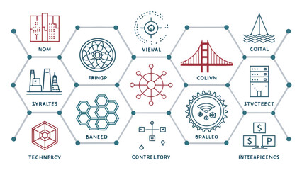 Fototapeta premium Industrial infrastructure icons representing technology and engineering concepts in a pictogram style