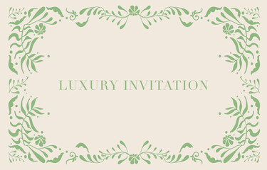 Green vintage art flower frame background in nouveau line style for horizontal A4 design