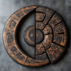 Ornate, segmented, circular, decorative,  wood carving