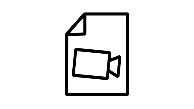 Video File Document Animasi Ikon. Document file icon featuring a video camera symbol representing digital movie files and media assets.