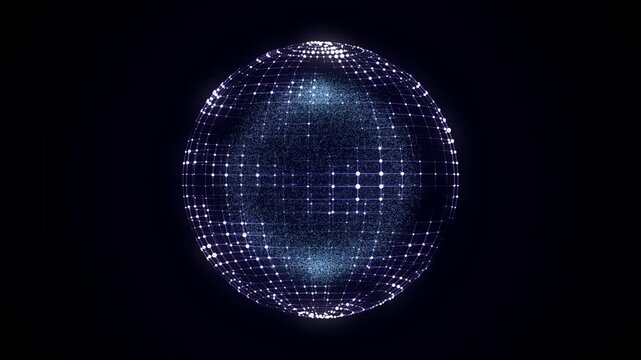 Futuristic blue sci-fi sphere in space. Technology circle a network connection big data. Digital ai background with particles. Abstract frame ball. 3D wireframe geometric sphere. 3D rendering.