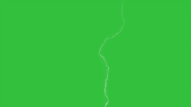 Realistic lightning thunder bolt strike on green screen background 4k electric storm flash energy effect for chroma key video editing