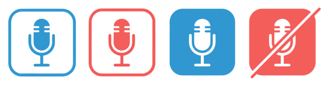 microphone mute and unmute icon set