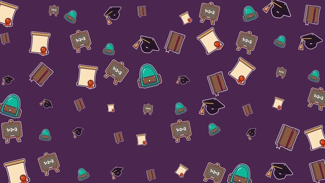 Purple background filled with graduationthemed items like caps, diplomas, and confetti. Perfect for graduation announcements, educational websites, and party invitations.