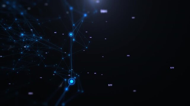 Abstract big data structure futuristic network connection technology 4K motion. Simple geometric shape with binary number code background.