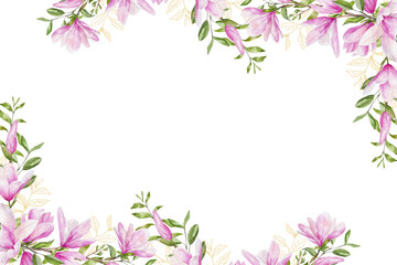 Flower watercolor frame for wedding, birthday, card, background, invitation, wallpaper, sticker, decoration etc.
