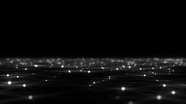 Technology black perspective grid in infinity. Abstract digital wireframe floor with lines. Dark wave in digital background. Flooring illustration. Analysis a network connection. 3D rendering.