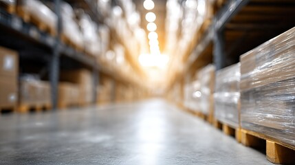 Fototapeta premium Workers Are Moving Boxes in a Busy Warehousing Distribution Center During the Afternoon Hours