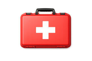 Fototapeta premium Red first aid kit with white cross symbol on a black background, ready for emergencies