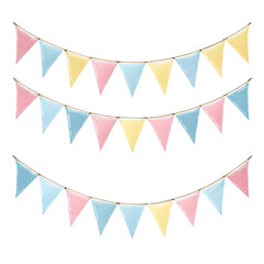 Obraz premium Three rows of colorful triangular flags, suspended against a black background