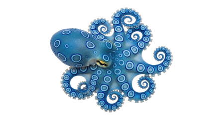 Blue-ringed octopus PNG isolated on transparent background, venomous sea animal with vibrant colors...