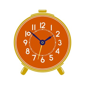 Orange antique alarm clock isolated on white background