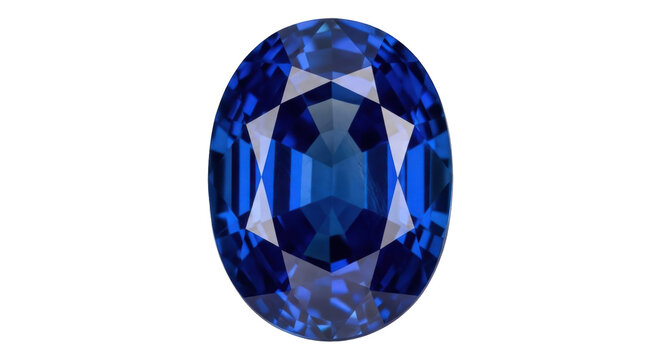 Oval cut blue sapphire isolated PNG, faceted gemstone for jewelry design and luxury accessories on transparent background