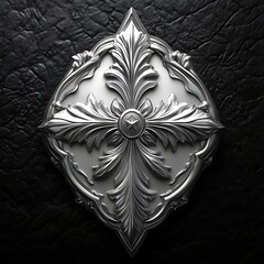 Ornate silver shield with floral cross design