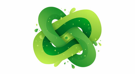 Fototapeta premium Vibrant green abstract intertwined fluid shape, a dynamic graphic design representing continuous flow, growth, and good fortune, ideal for modern digital projects