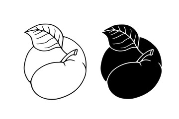 Line sketch, silhouette of a seasonal plum fruit. Vector graphics.