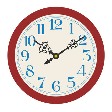 Vector red classic round  wall clock isolated on white background