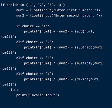 Professional Python Source Code of a Calculator Program with Syntax Highlighting on Dark Background