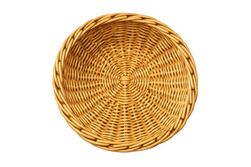Fototapeta premium Overhead view of a round woven wicker basket with a textured surface and dark background