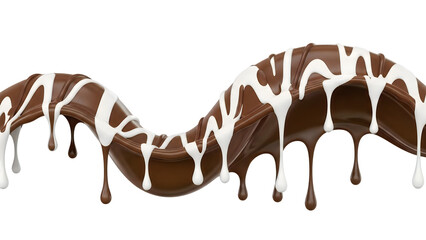Rich Chocolate Swirl with White Drizzle Dripping isolated on a transparent background liquid