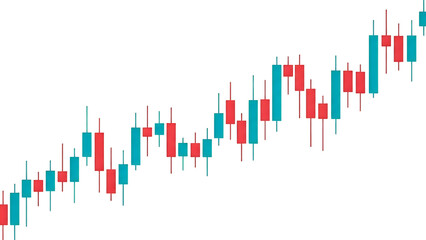Teal and Red Candlestick Chart Showing Upward Trend isolated on a transparent background stock market