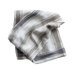 Folded linen kitchen towel with stripes on white background