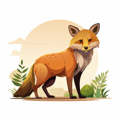 Fototapeta premium Graceful Wild Fox Depicted in a Lush Outdoor Scene with Soft Foliage Illustration