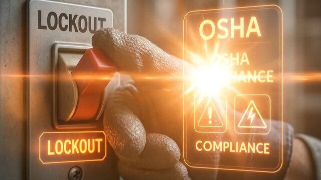 OSHA compliance lockout safety procedure with hand switch activation for industrial hazard prevention and workplace protection emphasizing lockout switch safety control and hazard prevention