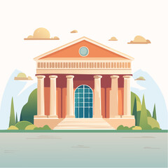 Obraz premium Classical building with columns and trees in a serene landscape