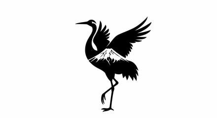 Fototapeta premium A majestic black and white silhouette of a crane with Mount Fuji integrated into its chest, symbolizing grace and natural beauty