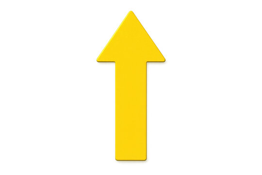 Bright yellow arrow pointing upwards on a solid black background with subtle shadow