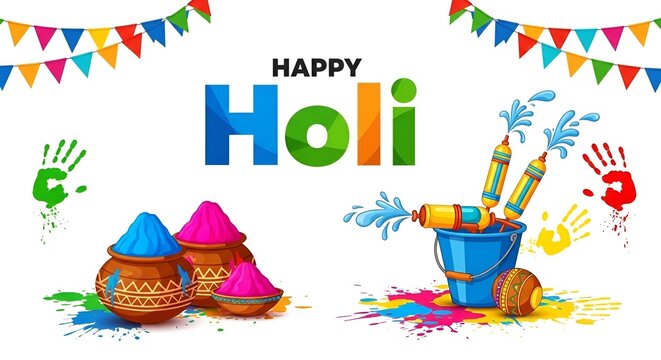 happy holi festival background design with abir, pichkari, color splash