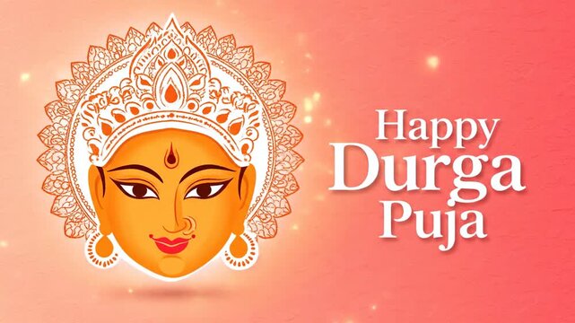 Happy Durga Puja Goddess Face Illustration Animated Background