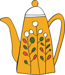 Scandinavian Folk Art Teapot & Cup Illustration