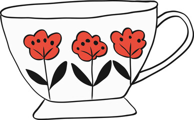 Scandinavian Folk Art Teapot & Cup Illustration