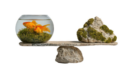 fish in a glass on white background