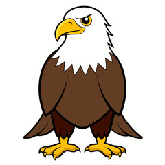 Obraz premium Cartoon bald eagle standing proudly with white head and brown feathers on a white background