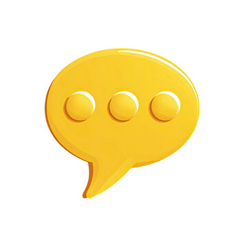 Glossy yellow speech bubble with three dots, isolated against a solid black background