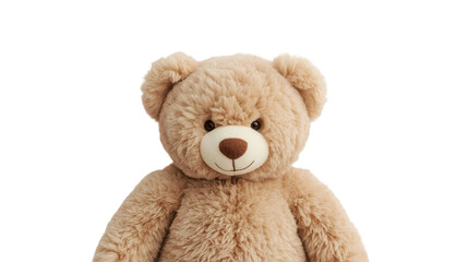 Fototapeta premium Soft beige teddy bear with fluffy texture and sweet expression on white background cute and cuddly toy for children or collectors