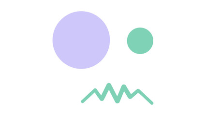 abstract minimalist graphic showcasing a playful geometric face composed of colorful circles and wavy line on white modern design.