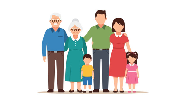 a multi-generational family portrait illustration with grandparents parents and children symbolizing love support and togetherness.