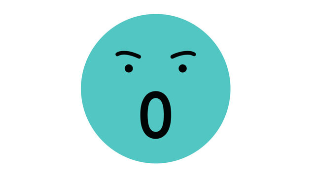 a turquoise emoji face with wide mouth and furrowed eyebrows expressing surprise or shock a simple vector illustration.