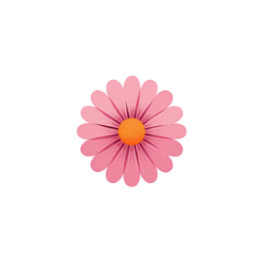 A cartoon-style pink daisy with an orange center, isolated on a stark black background
