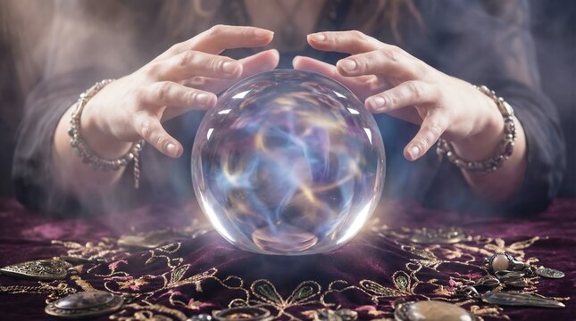 Fortune Teller Gazing Into A Glowing Crystal Ball