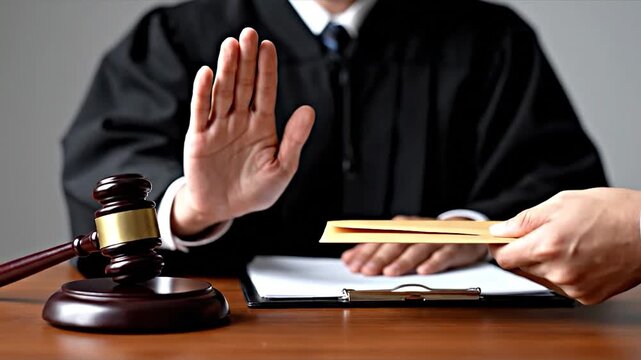 Judge rejecting bribe. honest judge say no to corruption