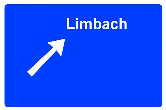 Illustration eines Autobahn-Ausfahrtschildes mit der Beschriftung "Limbach"	