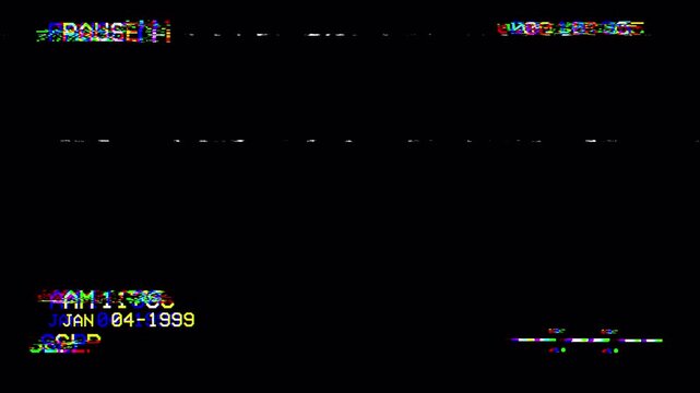 4K Retro VHS Pause Screen Overlay Loop: Analog VCR Playback Display with Glitch, Static Noise, Distortion, and Timecode OSD