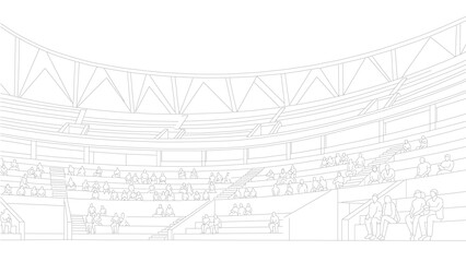 minimalist architectural line drawing of a stadium or arena interior with abstract audience figures in tiered seating perfect for design concepts.