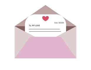 Romantic Love Letter in Open Envelope with Heart Icon Vector Illustration